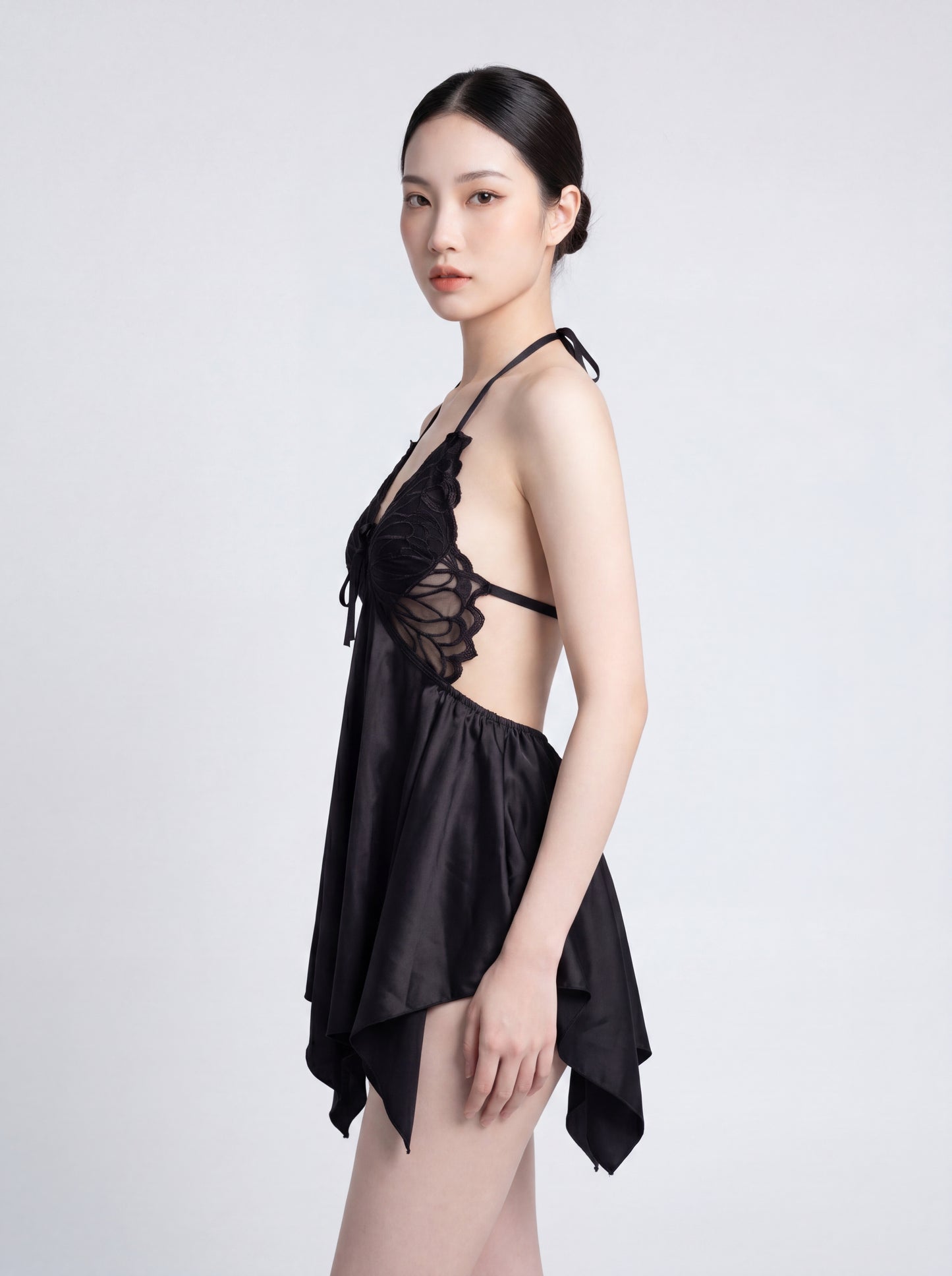 Butterfly Lace-Cup Satin Babydoll
