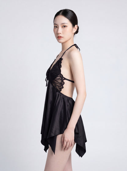 Butterfly Lace-Cup Satin Babydoll
